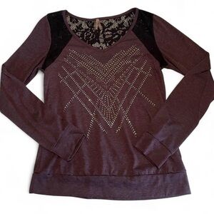 Y2K Vanity Embellished Lace Purple Long Sleeve Top